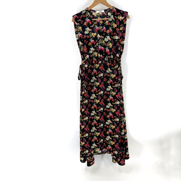 Derek Lam Collective Women’s Size 40 (US 8) Black Floral Midi Dress Belted - Picture 1 of 10